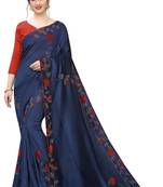 Navy blue embroidered art silk saree with blouse
