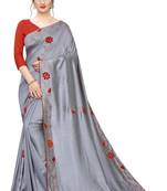Grey embroidered art silk saree with blouse