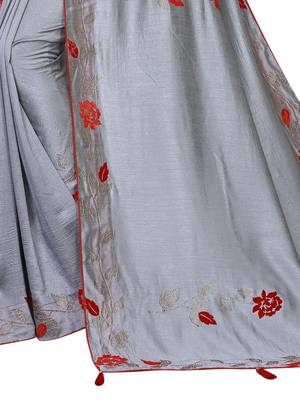 Grey embroidered art silk saree with blouse 4
