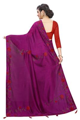 Wine Embroidered Art Silk Saree With Blouse 3