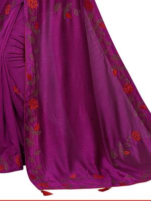 Wine Embroidered Art Silk Saree With Blouse 4