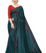 Turquoise embroidered art silk saree with blouse