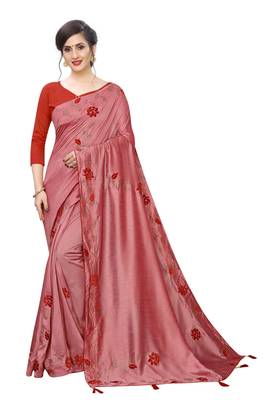 Red embroidered art silk saree with blouse 1