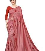 Red embroidered art silk saree with blouse