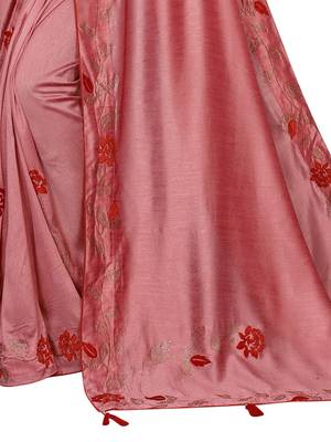 Red embroidered art silk saree with blouse 4