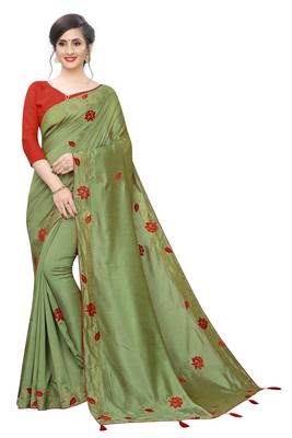 Green Embroidered Art Silk Saree With Blouse 1