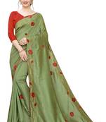 Green Embroidered Art Silk Saree With Blouse