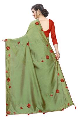 Green Embroidered Art Silk Saree With Blouse 3