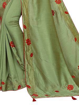 Green Embroidered Art Silk Saree With Blouse 4