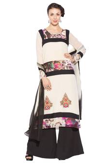 White Printed Georgette Salwar
