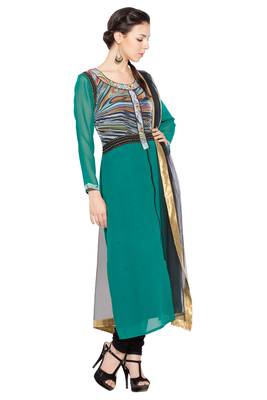 Green Printed Georgette Salwar 3