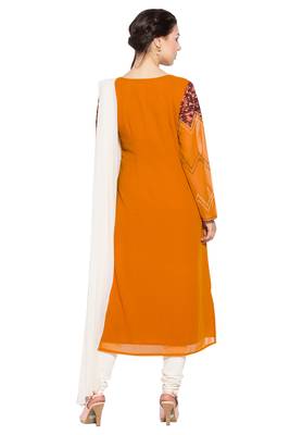 Orange Embroidered Georgette Salwar 4