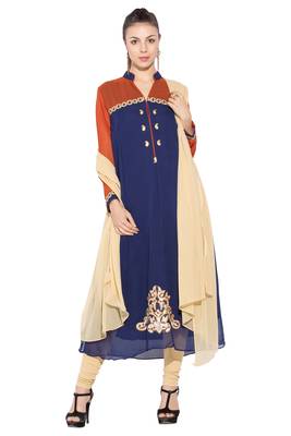 Navy Blue Embroidered Georgette Salwar 1