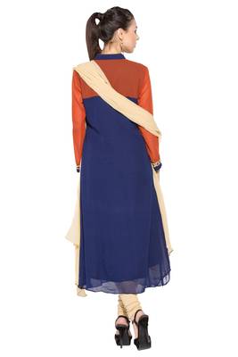 Navy Blue Embroidered Georgette Salwar 3