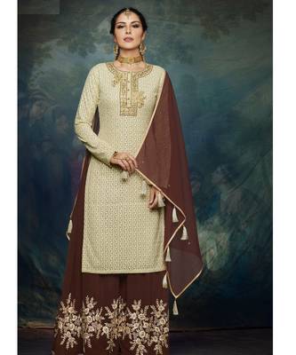 Cream multi resham work georgette salwar 1