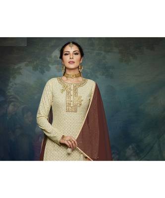Cream multi resham work georgette salwar 2