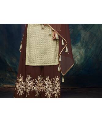 Cream multi resham work georgette salwar 3