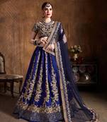 adorning navy blue embroidered art silk wedding lehenga set choli with dupatta with dupatta