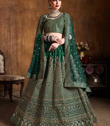 Beautiful Green Embroidered Art Silk Wedding Designer Lehenga Choli For Women
