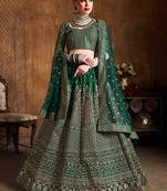 Beautiful Green Embroidered Art Silk Wedding Designer Lehenga Choli For Women