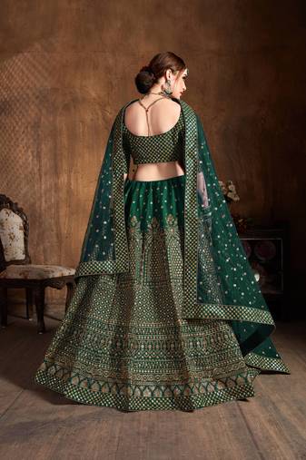 Beautiful Green Embroidered Art Silk Wedding Designer Lehenga Choli For Women