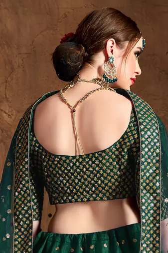 Beautiful Green Embroidered Art Silk Wedding Designer Lehenga Choli For Women