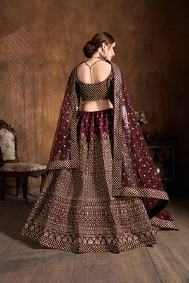 maroon embroidered art silk wedding lehenga set choli with dupatta for women 2