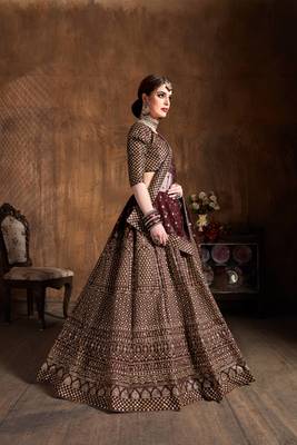 maroon embroidered art silk wedding lehenga set choli with dupatta for women 3
