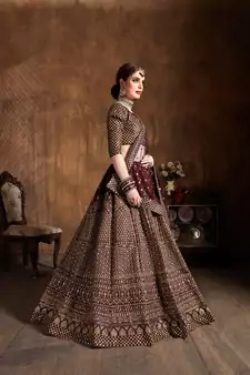 maroon embroidered art silk wedding lehenga set choli with dupatta for women