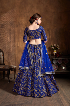 royal blue heavy zari and sequins wedding lehenga set choli with dupatta with dupatta