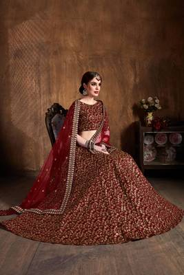 maroon bridal lehenga set choli with dupatta for women 1