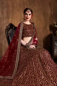 maroon bridal lehenga set choli with dupatta for women