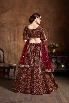 maroon bridal lehenga set choli with dupatta for women 4