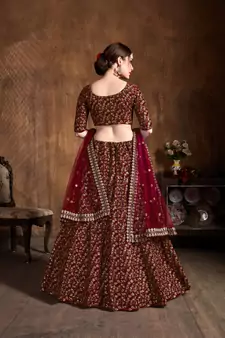 maroon bridal lehenga set choli with dupatta for women