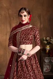 maroon bridal lehenga set choli with dupatta for women