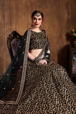 Alluring Black Heavy Zari And Sequins Embroidered Wedding Designer Lehenga Choli With Dupatta 2