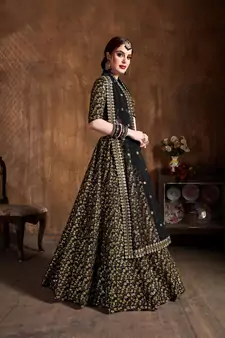 Alluring Black Heavy Zari And Sequins Embroidered Wedding Designer Lehenga Choli With Dupatta