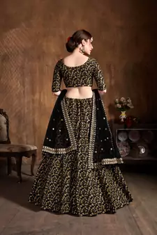 Alluring Black Heavy Zari And Sequins Embroidered Wedding Designer Lehenga Choli With Dupatta