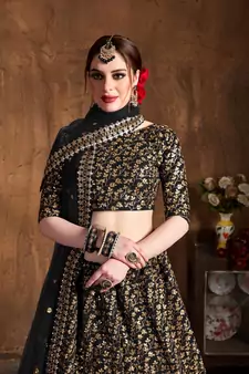 Alluring Black Heavy Zari And Sequins Embroidered Wedding Designer Lehenga Choli With Dupatta
