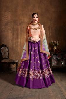 Stunning Purple Embroidered Wedding Designer Girlish Lehenga Choli With Dupatta