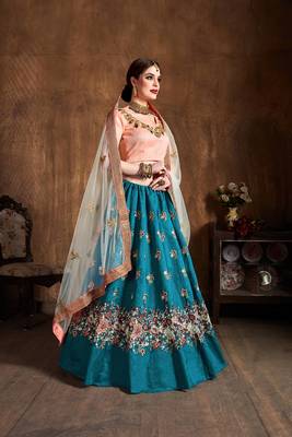 Stunning Teal-Blue Embroidered Wedding Bridal Heavy Designer Lehenga Choli With Dupatta 1