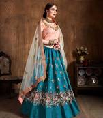 Stunning Teal-Blue Embroidered Wedding Bridal Heavy Designer Lehenga Choli With Dupatta