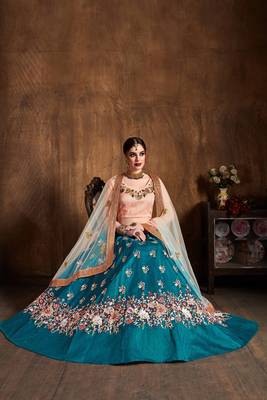Stunning Teal-Blue Embroidered Wedding Bridal Heavy Designer Lehenga Choli With Dupatta 3