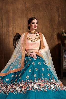 Stunning Teal-Blue Embroidered Wedding Bridal Heavy Designer Lehenga Choli With Dupatta 4