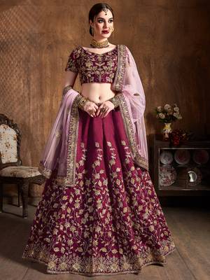 maroon silk sequin embroidered lehenga set choli with dupatta with pink dupatta 1