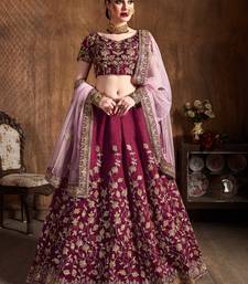 maroon silk sequin embroidered lehenga set choli with dupatta with pink dupatta