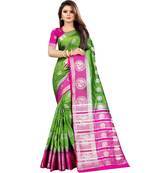 Green woven art silk saree with blouse