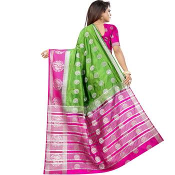 Green woven art silk saree with blouse 2
