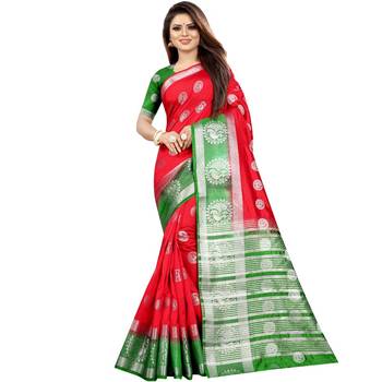 Orange woven art silk saree with blouse 1