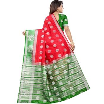 Orange woven art silk saree with blouse 2